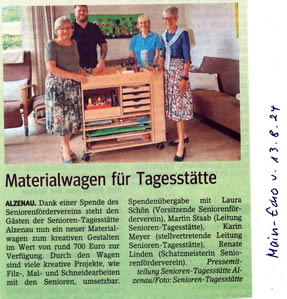 Pressebericht Materialwagen für Tagesstätte